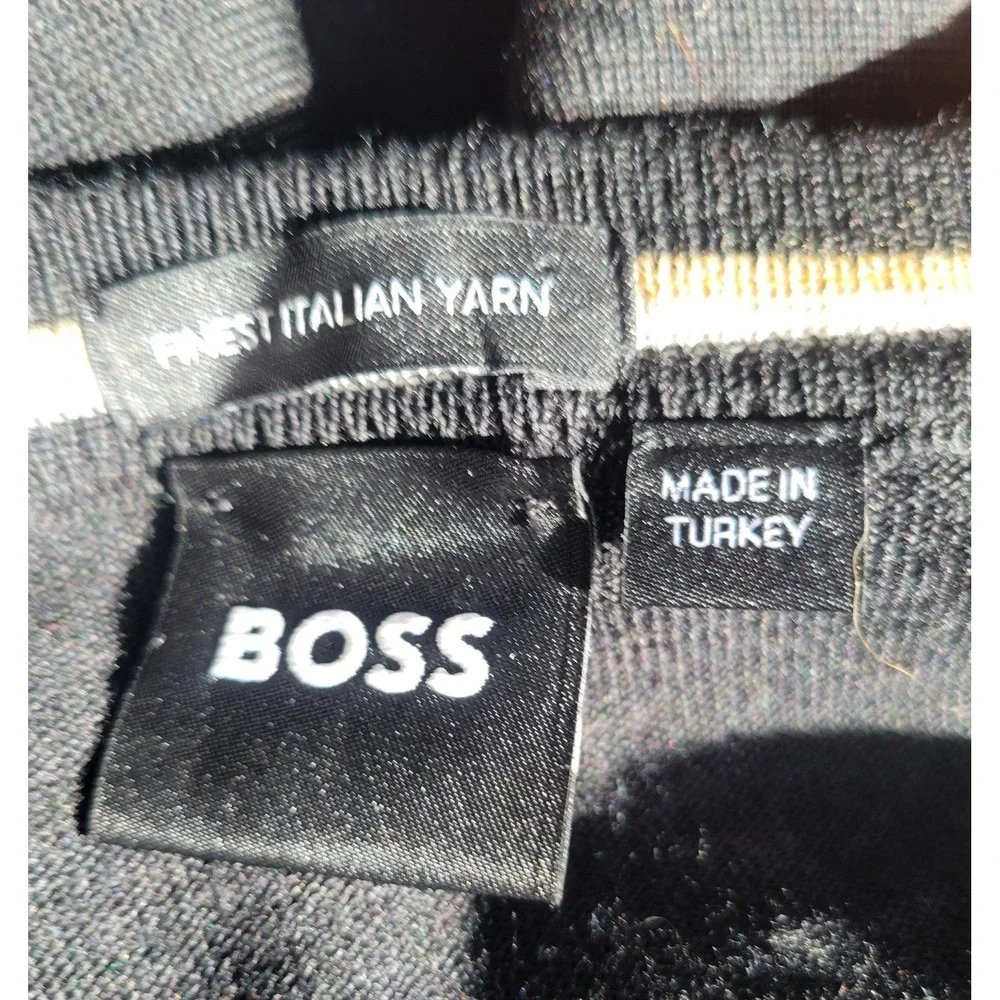 HUGO BOSS Men's Sweater Pullover V-Neck 100% Wool Black Size X LARGE Lightweight - Picture 2 of 9
